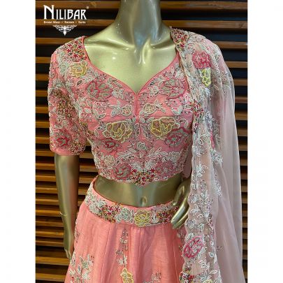 Pink Silk and Organza Bridal Lehenga