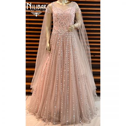 Crepe Pink Net Gown