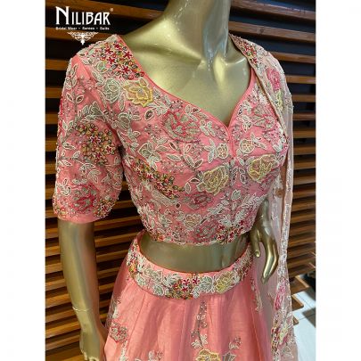 Pink Silk and Organza Bridal Lehenga
