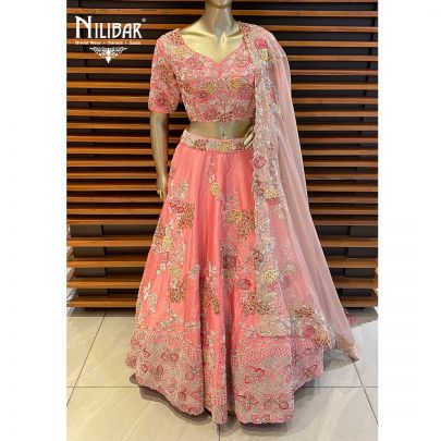 Pink Silk and Organza Bridal Lehenga
