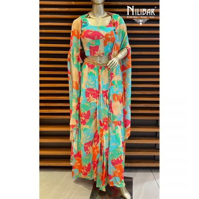 Multicolored Chinon Printed Co-ord Set