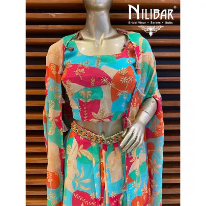 Multicolored Chinon Printed Co-ord Set