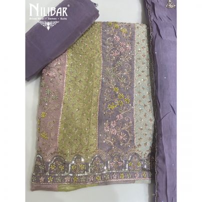 Purple and Multicolor Lamé Unstitched Suit  