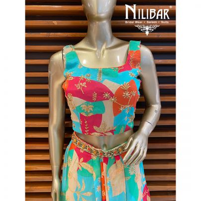 Multicolored Chinon Printed Co-ord Set