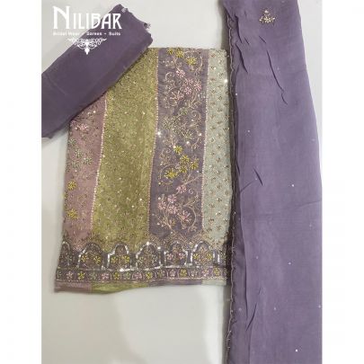 Purple and Multicolor Lamé Unstitched Suit  