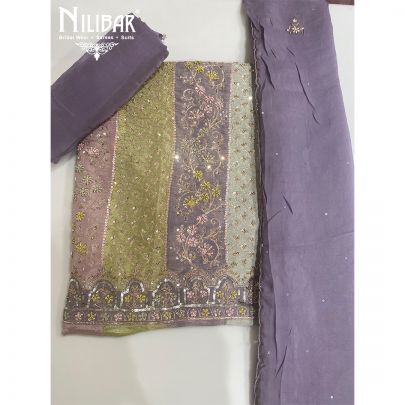 Purple and Multicolor Lamé Unstitched Suit  