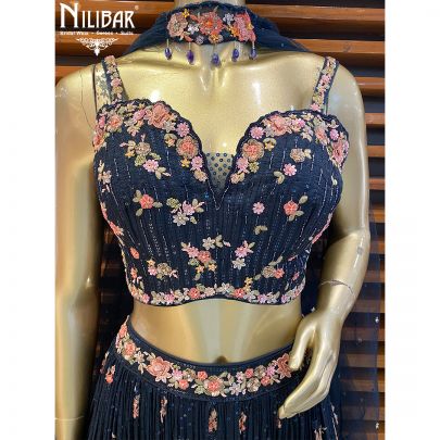 Midnight Blue Georgette Casual Lehenga