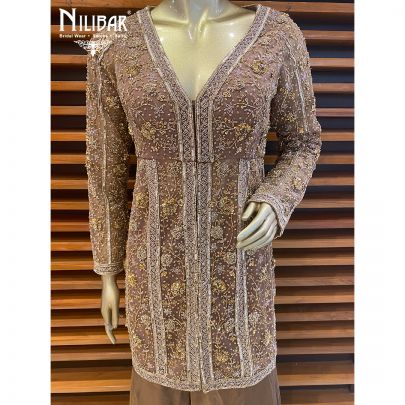 Peanut Satin and Net Garara Suit