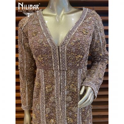Peanut Satin and Net Garara Suit