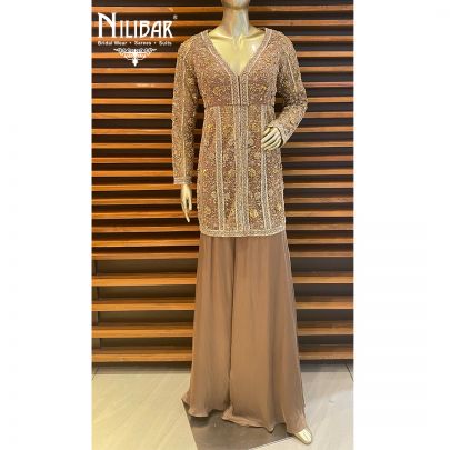 Peanut Satin and Net Garara Suit