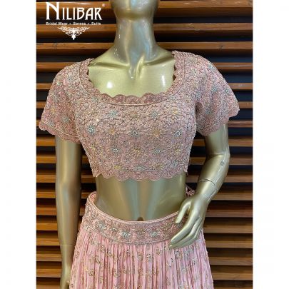 Baby Pink Georgette and Silk Casual Lehenga