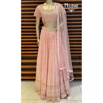 Baby Pink Georgette and Silk Casual Lehenga