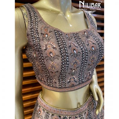 Grey and Green Silk Casual Lehenga