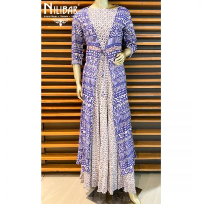 White and Blue Swiss Cotton Anarkali