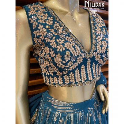 Teal Blue Organza Casual Lehenga