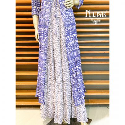 White and Blue Swiss Cotton Anarkali