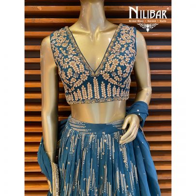 Teal Blue Organza Casual Lehenga