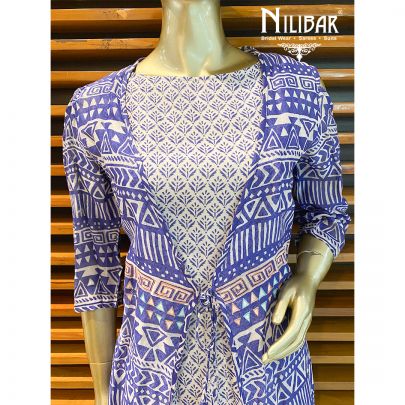 White and Blue Swiss Cotton Anarkali