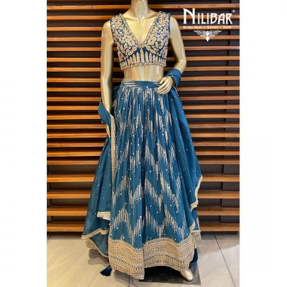 Teal Blue Organza Casual Lehenga