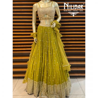 Olive Green Georgette Lehenga