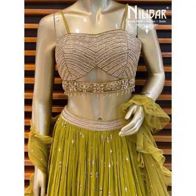 Olive Green Georgette Lehenga