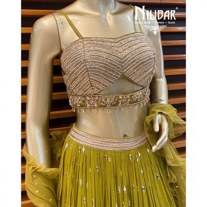 Olive Green Georgette Lehenga