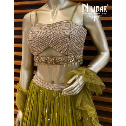 Olive Green Georgette Lehenga