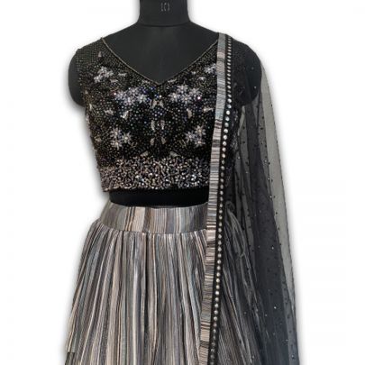 Grey and Black Lycra Lehenga