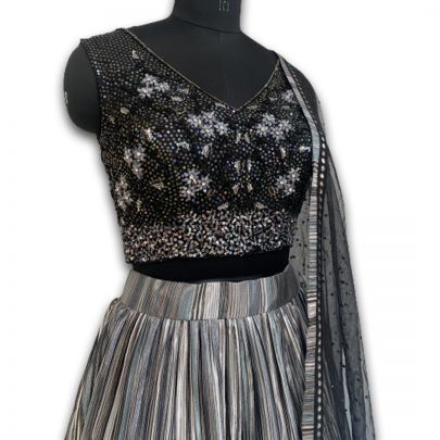 Grey and Black Lycra Lehenga