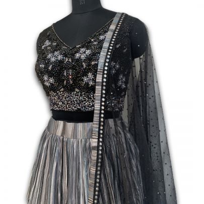 Grey and Black Lycra Lehenga