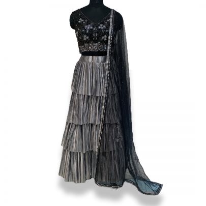 Grey and Black Lycra Lehenga
