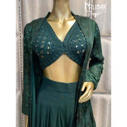Bottle Green Georgette Palazzo Set