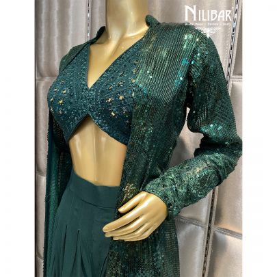 Bottle Green Georgette Palazzo Set