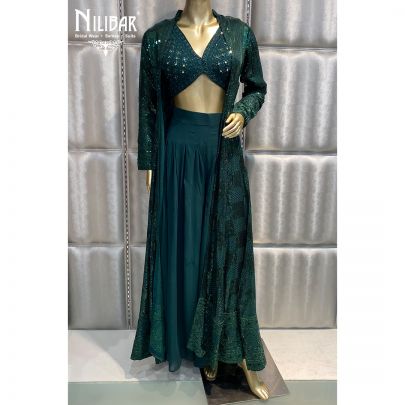 Bottle Green Georgette Palazzo Set