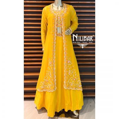 Butter Yellow Silk and Organza Jacket Style Lehenga