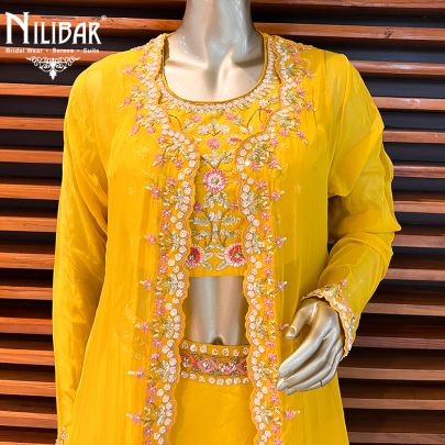 Butter Yellow Silk and Organza Jacket Style Lehenga
