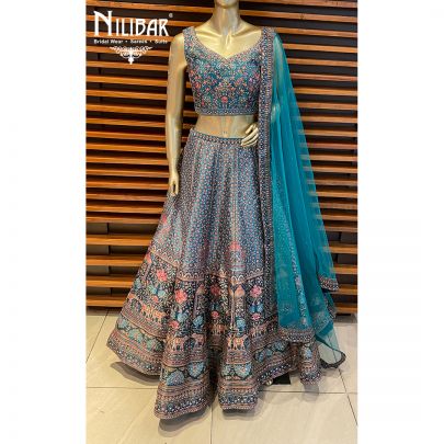 Hunter Green Net and Silk Lehenga