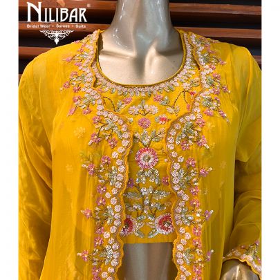 Butter Yellow Silk and Organza Jacket Style Lehenga