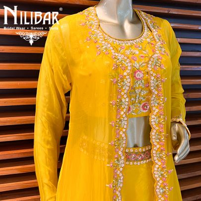 Butter Yellow Silk and Organza Jacket Style Lehenga