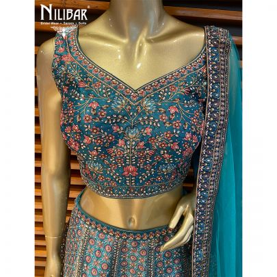 Hunter Green Net and Silk Lehenga