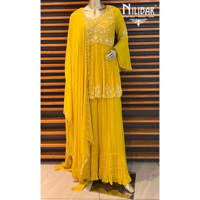 Blonde Yellow Georgette Sharara Suit
