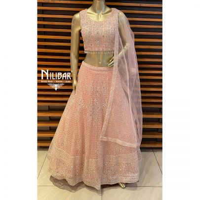 Baby Pink Net and Silk Lehenga