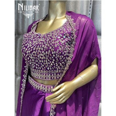 Violet Silk and Satin Draped Skirt