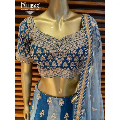 Blue Net and Silk Lehenga