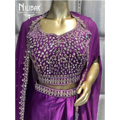 Violet Silk and Satin Draped Skirt