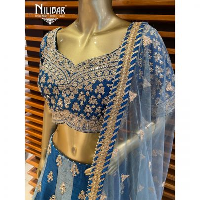 Blue Net and Silk Lehenga