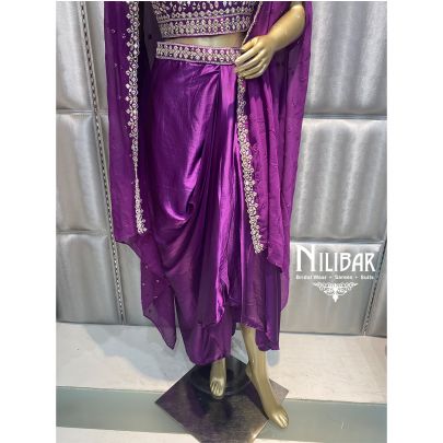 Violet Silk and Satin Draped Skirt