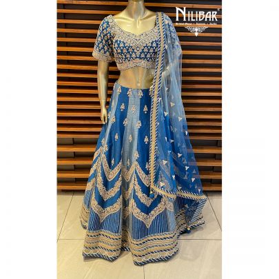 Blue Net and Silk Lehenga