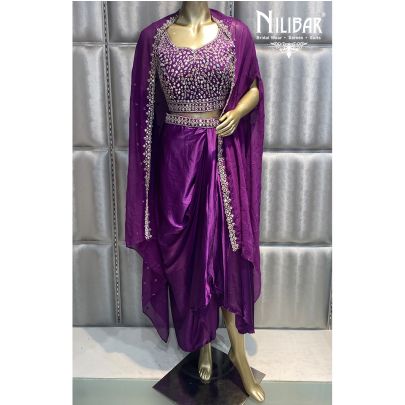 Violet Silk and Satin Draped Skirt