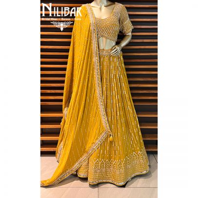 Mustard Yellow Georgette Lehenga